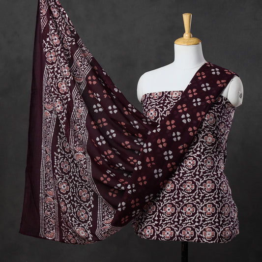 Brown - 3pc Kutch Batik Printed Cotton Suit Material Set 63