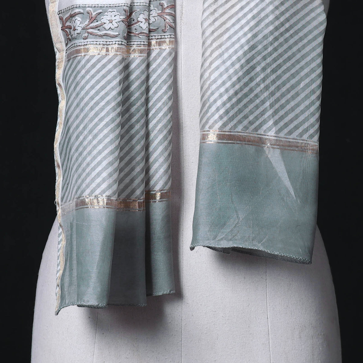 Sanganeri Handloom Chanderi Silk Hand Block Floral Print Stole 08