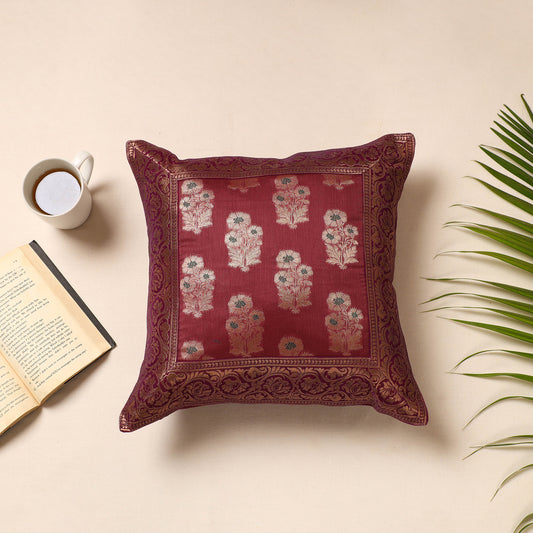 Traditional Pure Banarasi Silk Handwoven Zari Cushion Cover (16 x 16 in)