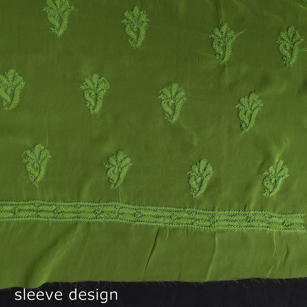 Green - 3pc Hand Embroidery Georgette Chikankari Dress Material 02