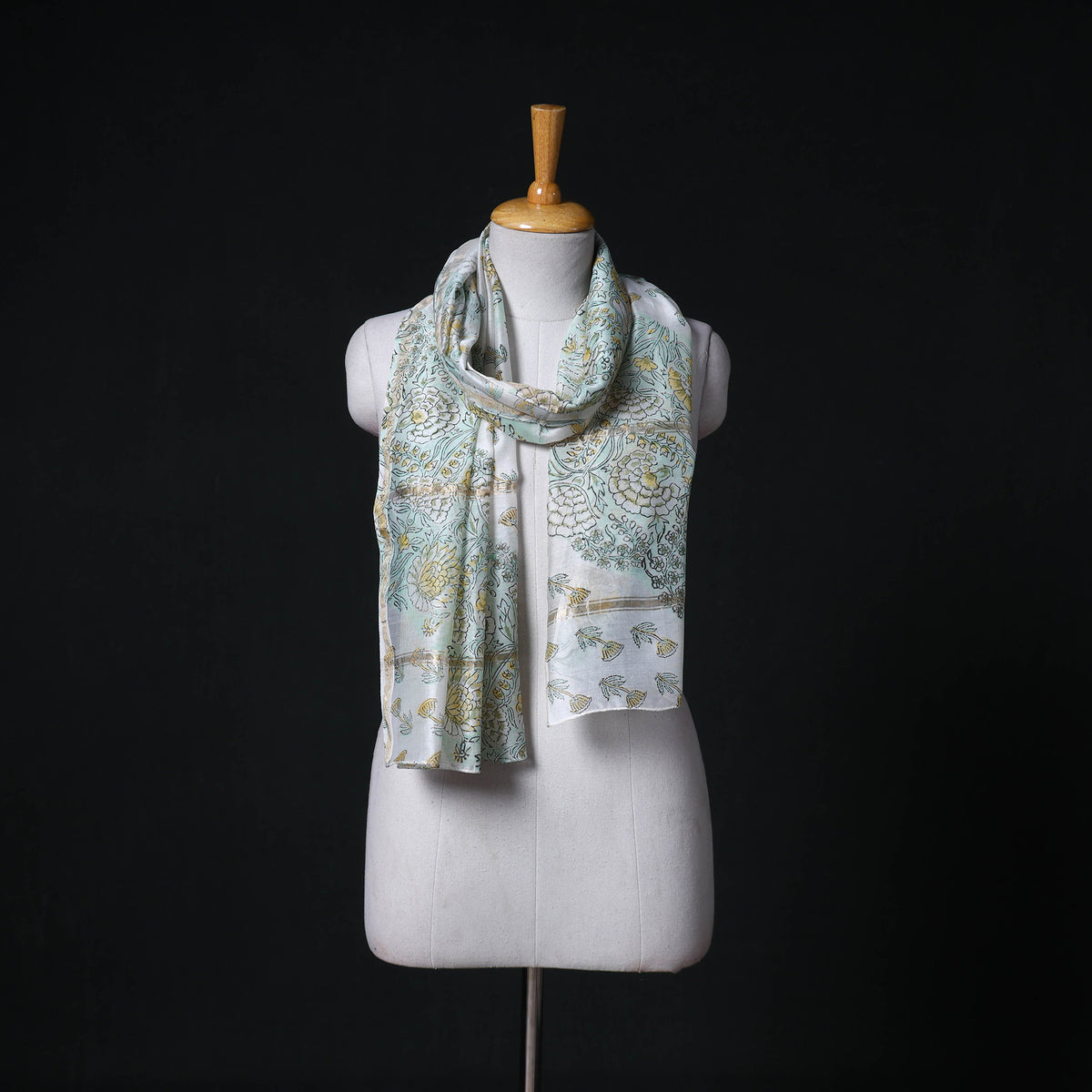Sanganeri Handloom Chanderi Silk Hand Block Floral Print Stole 09