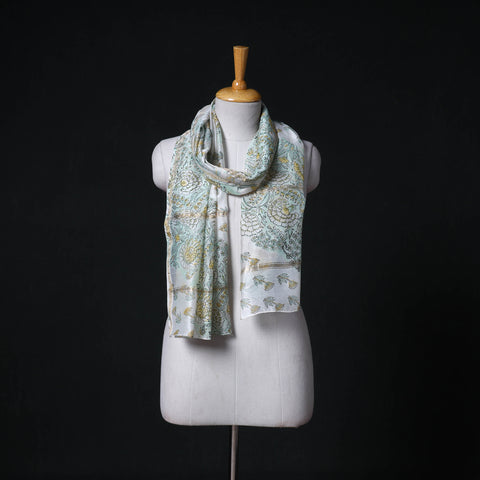 Sanganeri Handloom Chanderi Silk Hand Block Floral Print Stole 09