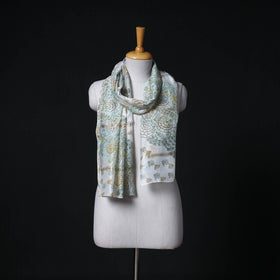 Sanganeri Handloom Chanderi Silk Hand Block Floral Print Stole 09