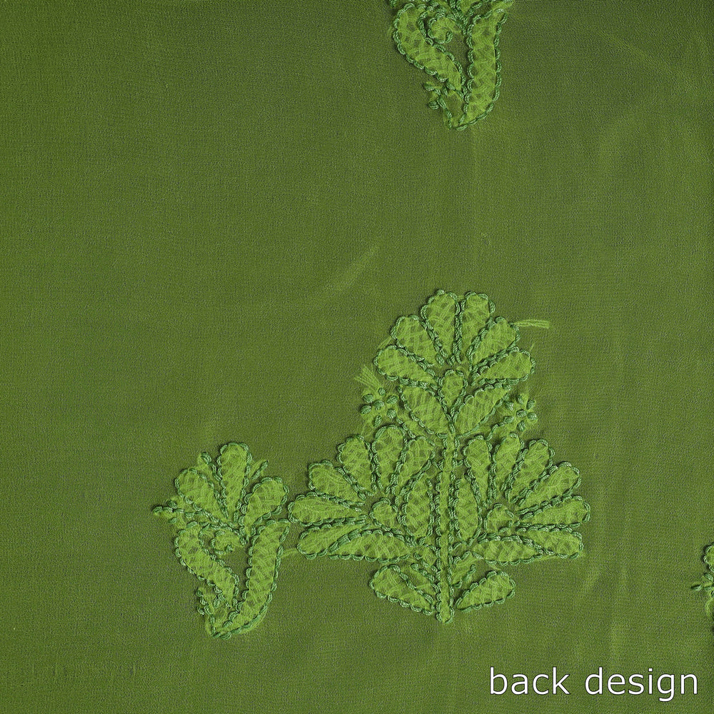 Green - 3pc Hand Embroidery Georgette Chikankari Dress Material 02