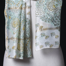 Sanganeri Handloom Chanderi Silk Hand Block Floral Print Stole 09