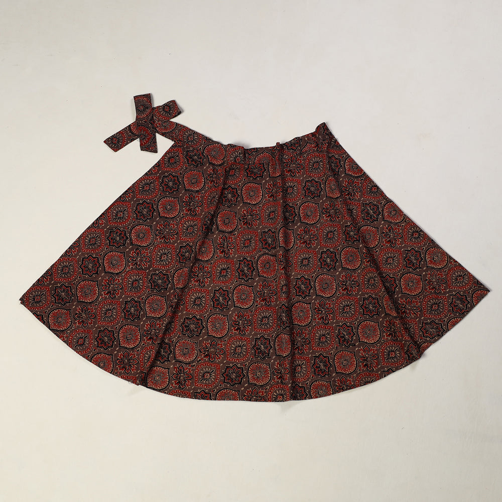 Brown - Ajrakh Block Printed Cotton Wrap Around Skirt 21