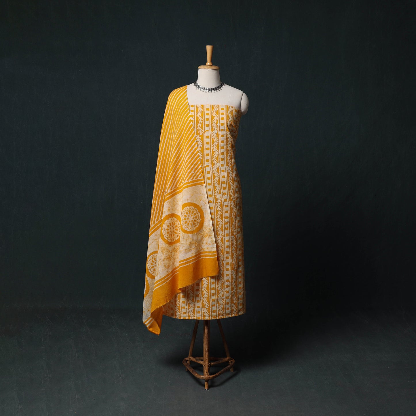 Kutch Hand Block Batik Print Cotton 3pc Unstitched Dress Material Suit Set 30