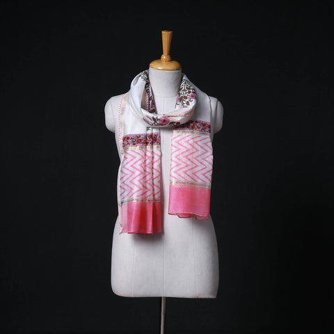 Sanganeri Handloom Chanderi Silk Hand Block Floral Print Stole 10
