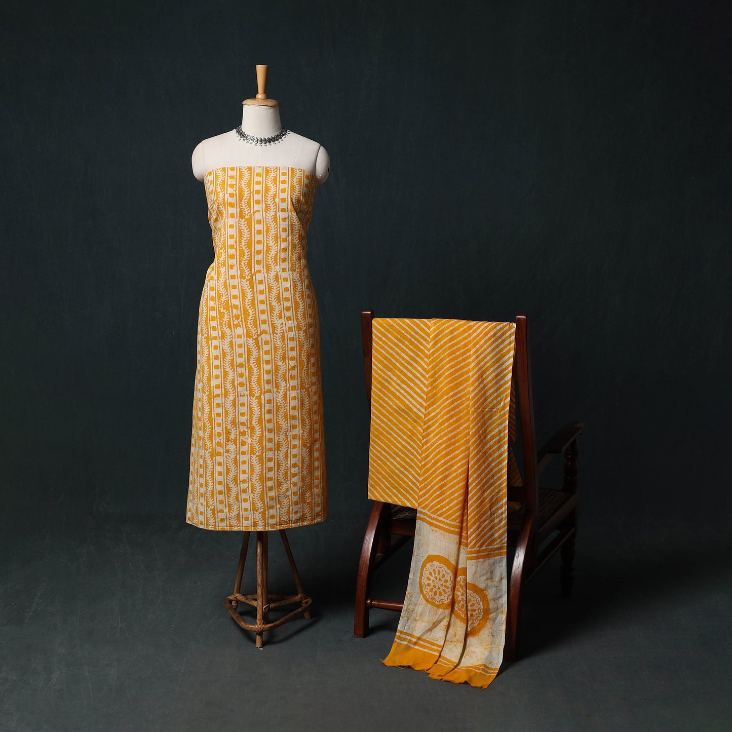 Kutch Hand Block Batik Print Cotton 3pc Unstitched Dress Material Suit Set 30