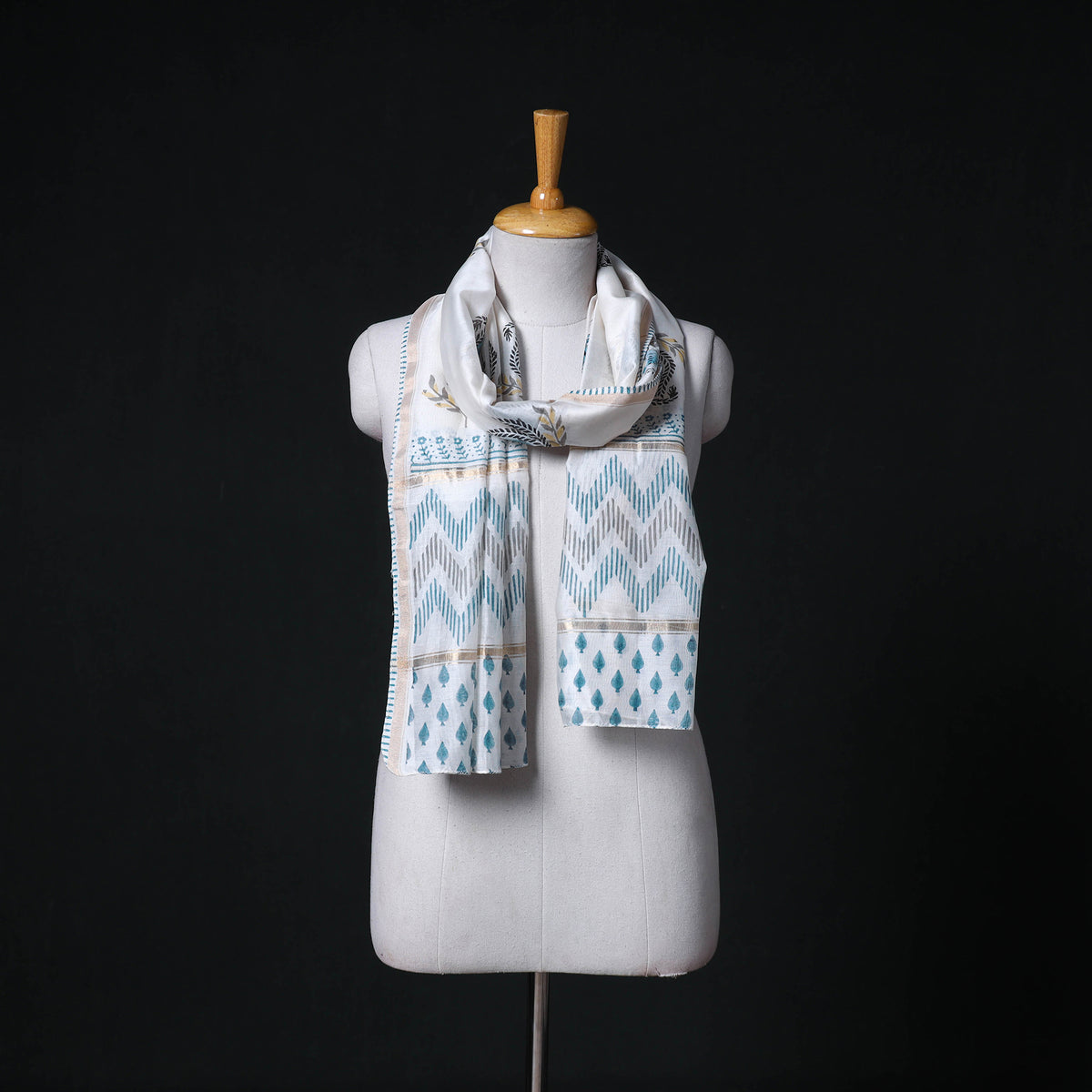 Sanganeri Handloom Chanderi Silk Hand Block Floral Print Stole 12