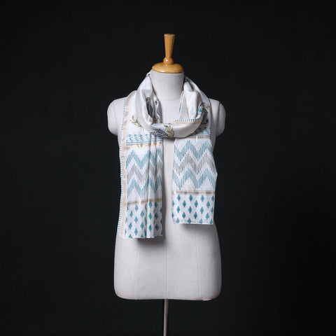 Sanganeri Handloom Chanderi Silk Hand Block Floral Print Stole 12