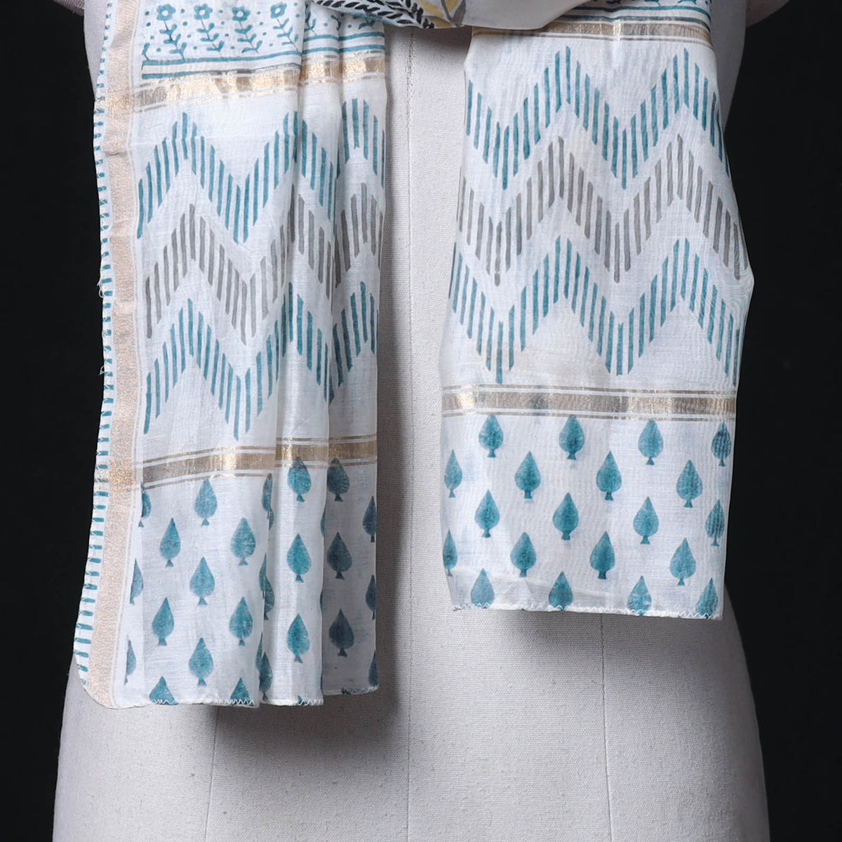 Sanganeri Handloom Chanderi Silk Hand Block Floral Print Stole 12