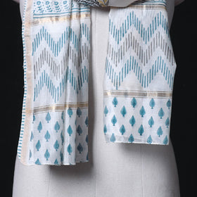 Sanganeri Handloom Chanderi Silk Hand Block Floral Print Stole 12