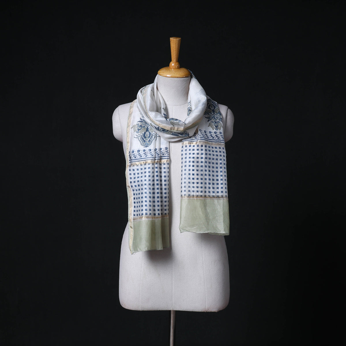 Sanganeri Handloom Chanderi Silk Hand Block Floral Print Stole 13