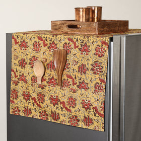Yellow Handmade Cotton Fridge Top Cover with Multiple Pockets