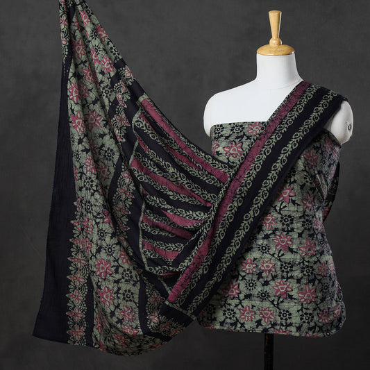 Green - 3pc Kutch Batik Printed Cotton Suit Material Set 67