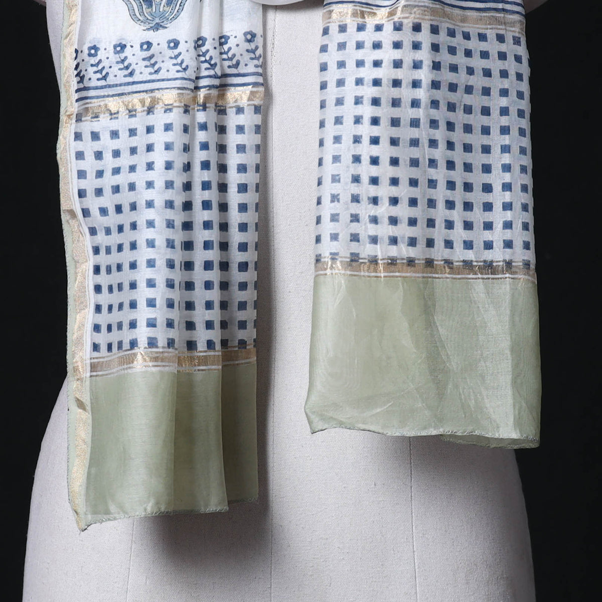 Sanganeri Handloom Chanderi Silk Hand Block Floral Print Stole 13