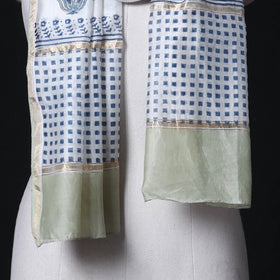 Sanganeri Handloom Chanderi Silk Hand Block Floral Print Stole 13