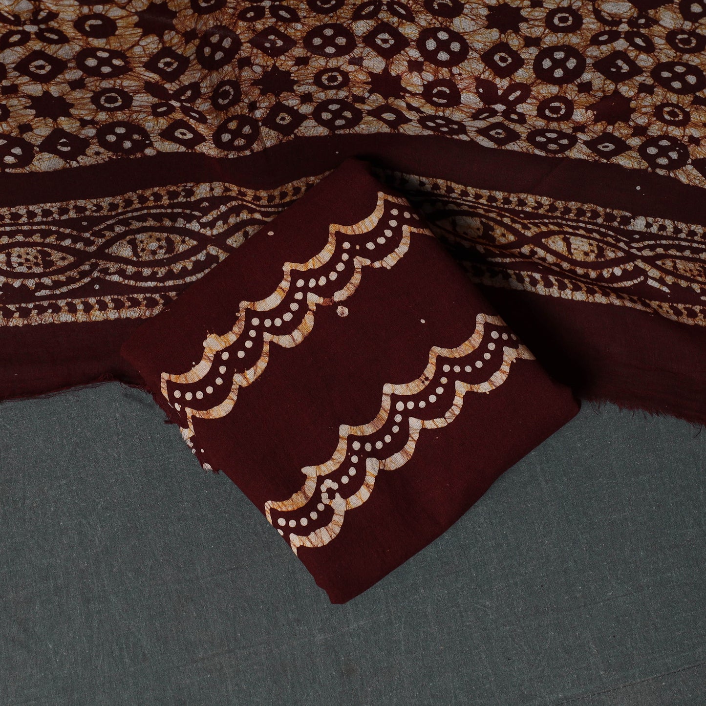 Kutch Hand Block Batik Print Cotton 3pc Unstitched Dress Material Suit Set 31