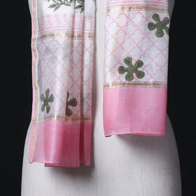 Sanganeri Handloom Chanderi Silk Hand Block Floral Print Stole 14