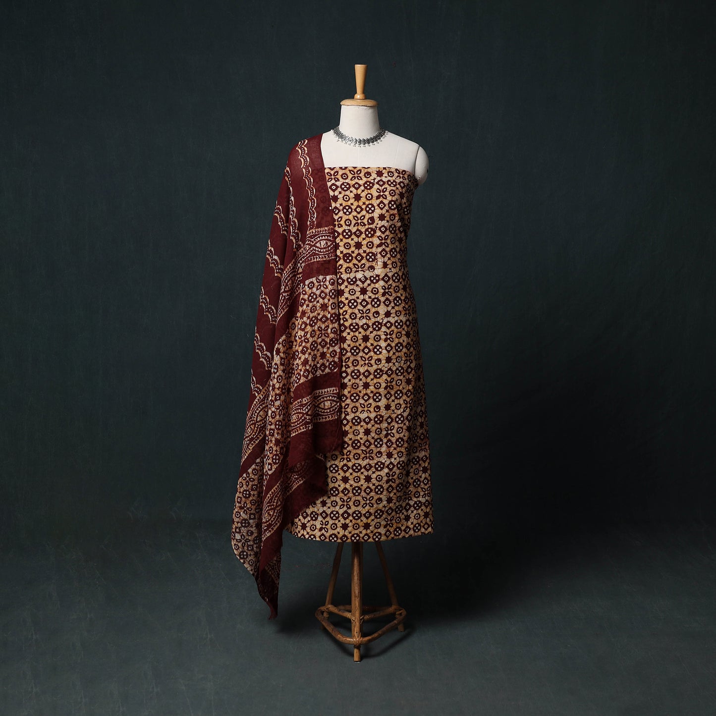 Kutch Hand Block Batik Print Cotton 3pc Unstitched Dress Material Suit Set 31