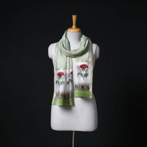 Sanganeri Handloom Chanderi Silk Hand Block Floral Print Stole 15