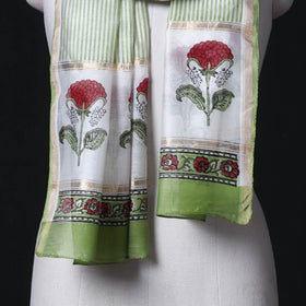 Sanganeri Handloom Chanderi Silk Hand Block Floral Print Stole 15