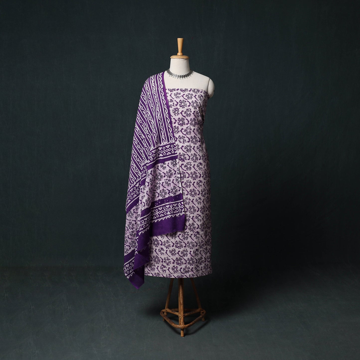 Kutch Hand Block Batik Print Cotton 3pc Unstitched Dress Material Suit Set 32