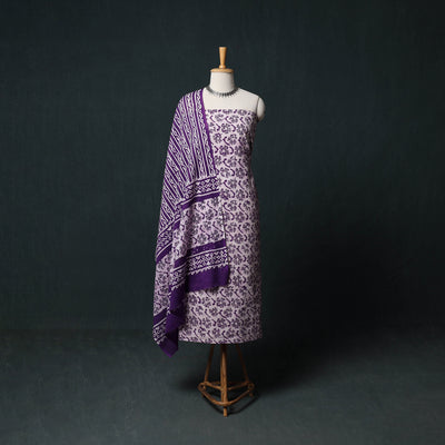 Kutch Hand Block Batik Print Cotton 3pc Unstitched Dress Material Suit Set 32