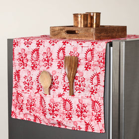 Pink Handmade Cotton Fridge Top Cover with Pockets 