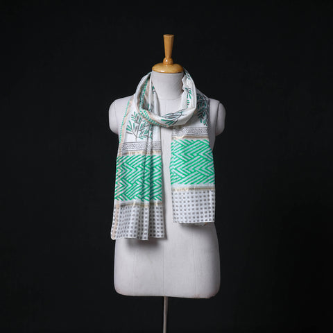 Sanganeri Handloom Chanderi Silk Hand Block Floral Print Stole 16