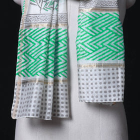 Sanganeri Handloom Chanderi Silk Hand Block Floral Print Stole 16