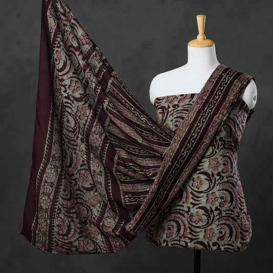 Green - 3pc Kutch Batik Printed Cotton Suit Material Set 73