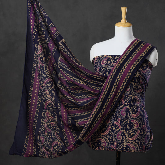 Multicolor - 3pc Kutch Batik Printed Cotton Suit Material Set 74