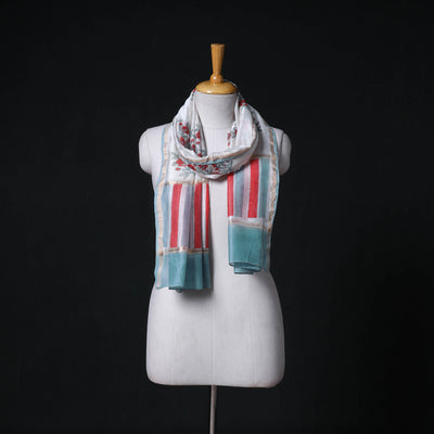 Sanganeri Handloom Chanderi Silk Hand Block Floral Print Stole 18