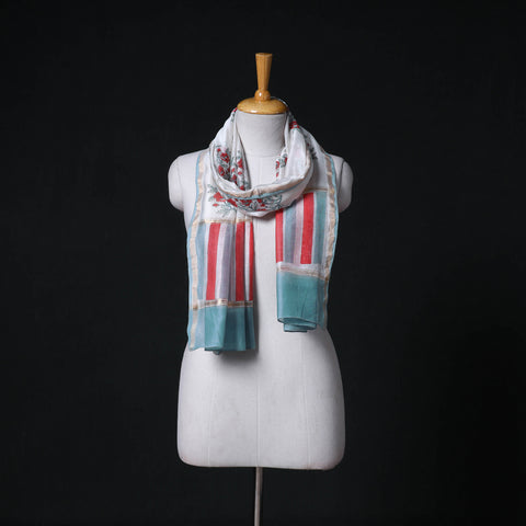 Sanganeri Handloom Chanderi Silk Hand Block Floral Print Stole 18