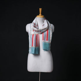 Sanganeri Handloom Chanderi Silk Hand Block Floral Print Stole 18