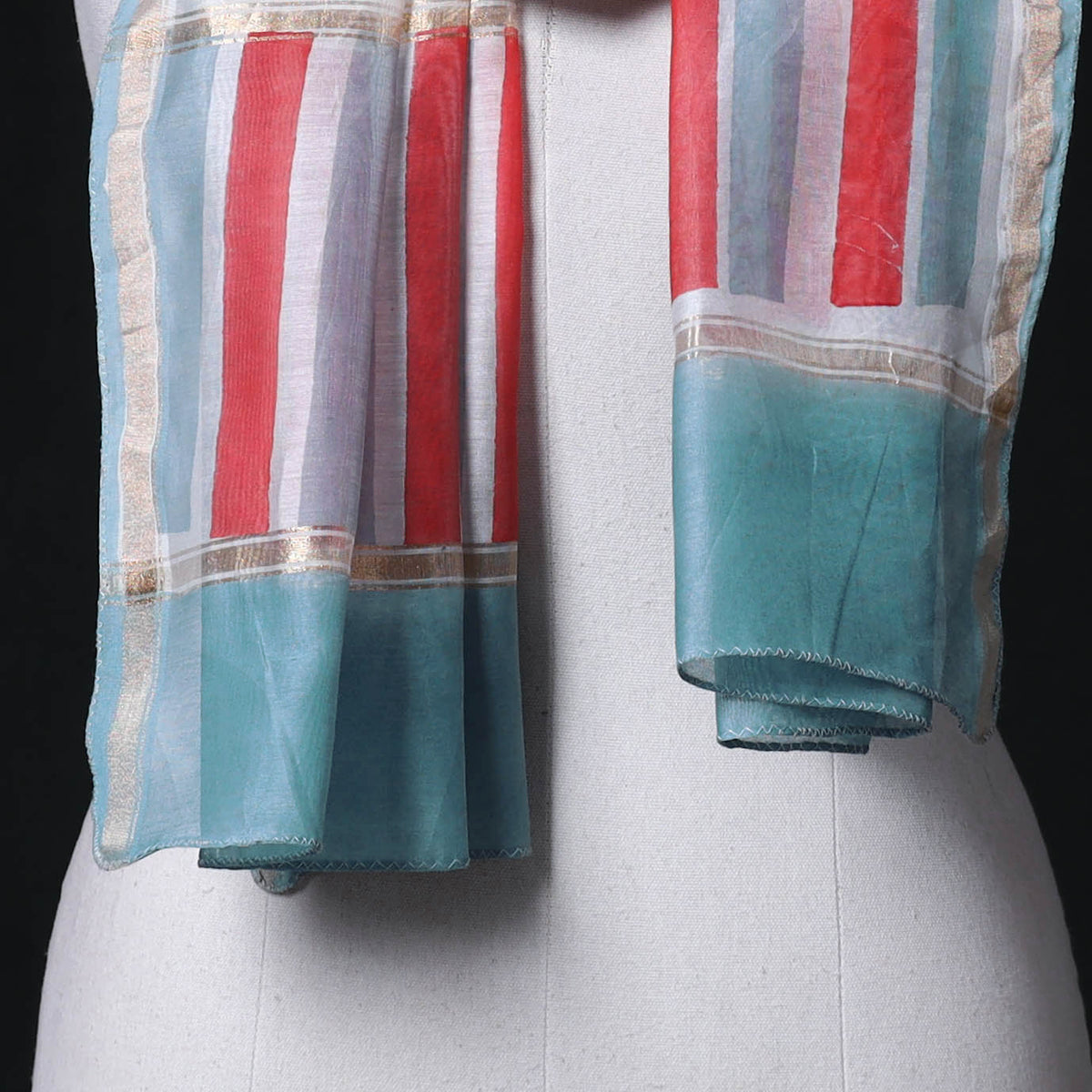 Sanganeri Handloom Chanderi Silk Hand Block Floral Print Stole 18