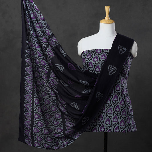 Purple - 3pc Kutch Batik Printed Cotton Suit Material Set 75