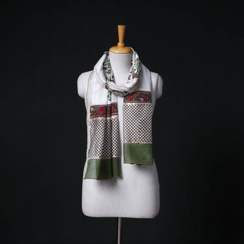 Sanganeri Handloom Chanderi Silk Hand Block Floral Print Stole 17