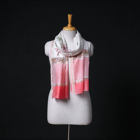 Sanganeri Handloom Chanderi Silk Hand Block Floral Print Stole 19