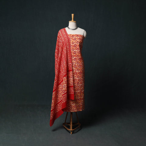 Kutch Hand Block Batik Print Cotton 3pc Unstitched Dress Material Suit Set 34