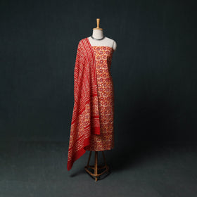 Kutch Hand Block Batik Print Cotton 3pc Unstitched Dress Material Suit Set 34