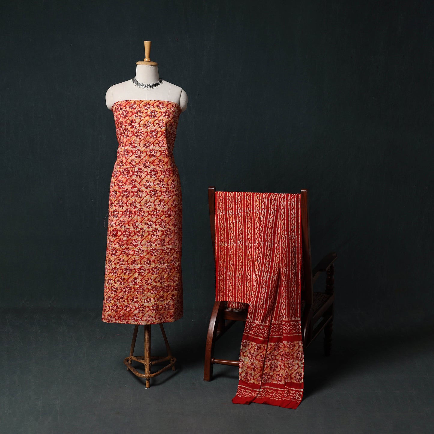 Kutch Hand Block Batik Print Cotton 3pc Unstitched Dress Material Suit Set 34