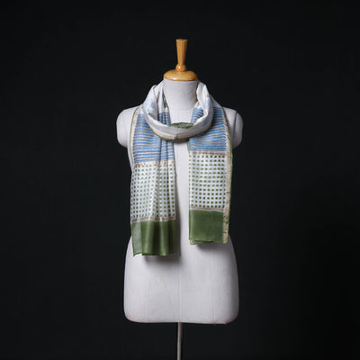 Sanganeri Handloom Chanderi Silk Hand Block Floral Print Stole 20