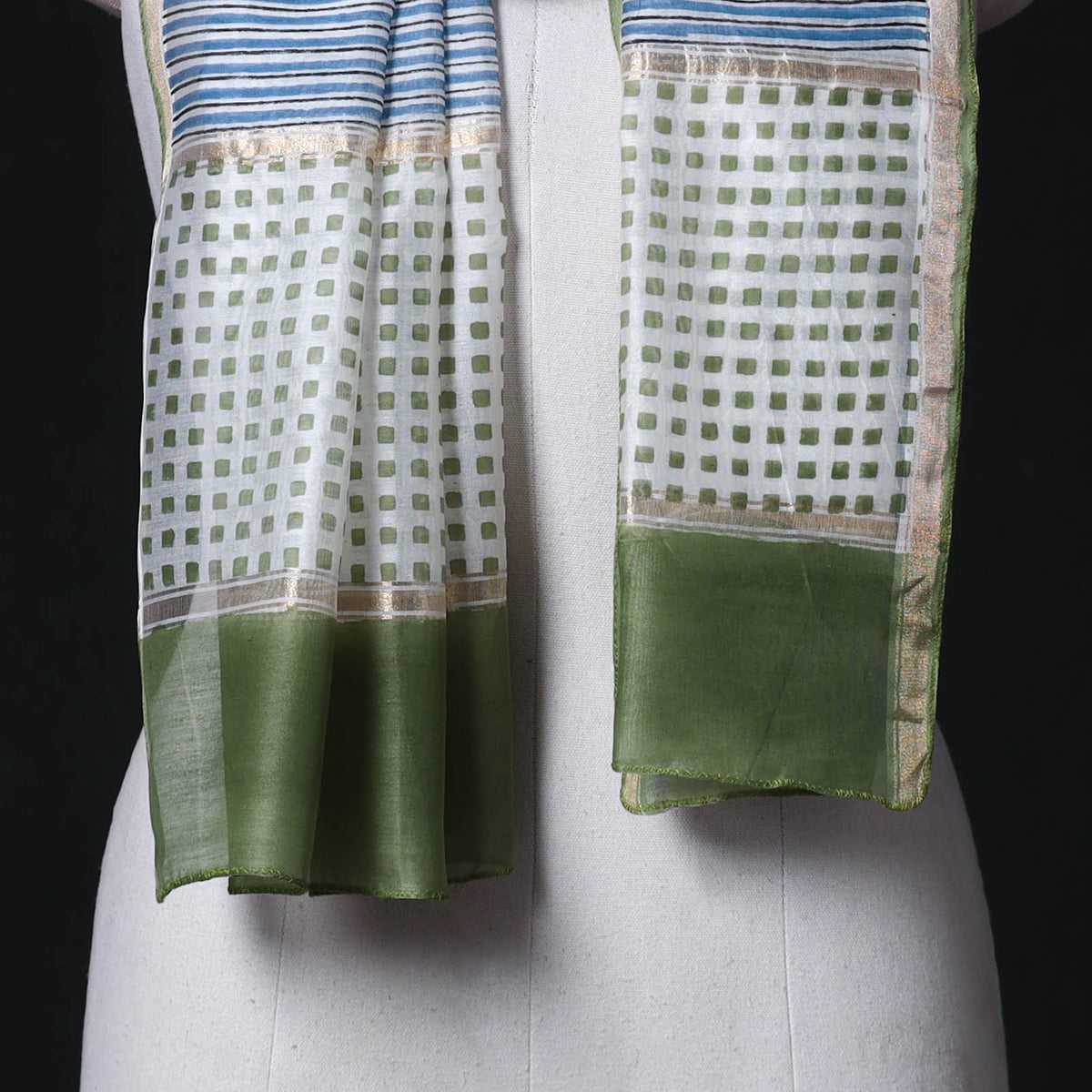 Sanganeri Handloom Chanderi Silk Hand Block Floral Print Stole 20