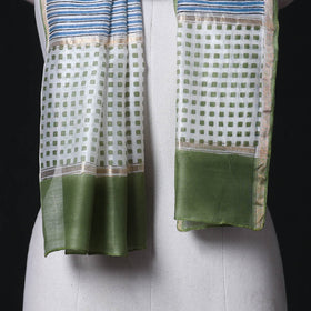 Sanganeri Handloom Chanderi Silk Hand Block Floral Print Stole 20
