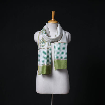 Sanganeri Handloom Chanderi Silk Hand Block Floral Print Stole 21