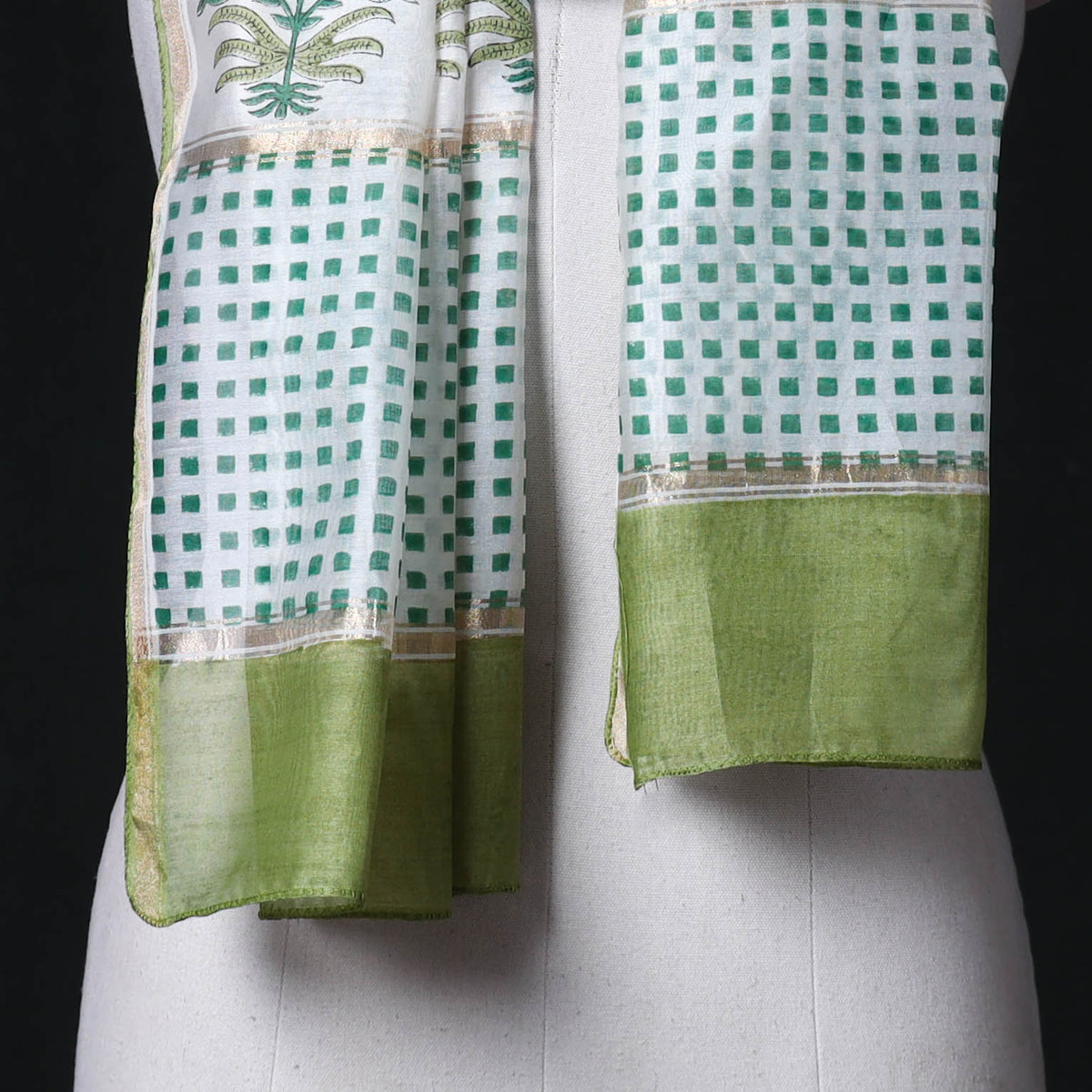Sanganeri Handloom Chanderi Silk Hand Block Floral Print Stole 21