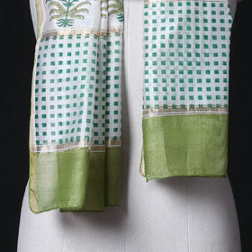Sanganeri Handloom Chanderi Silk Hand Block Floral Print Stole 21